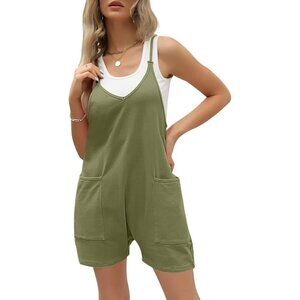 Womens Rompers Green Wide Leg  Shorts Overalls Adjustable Strap Bib Jumpsuit